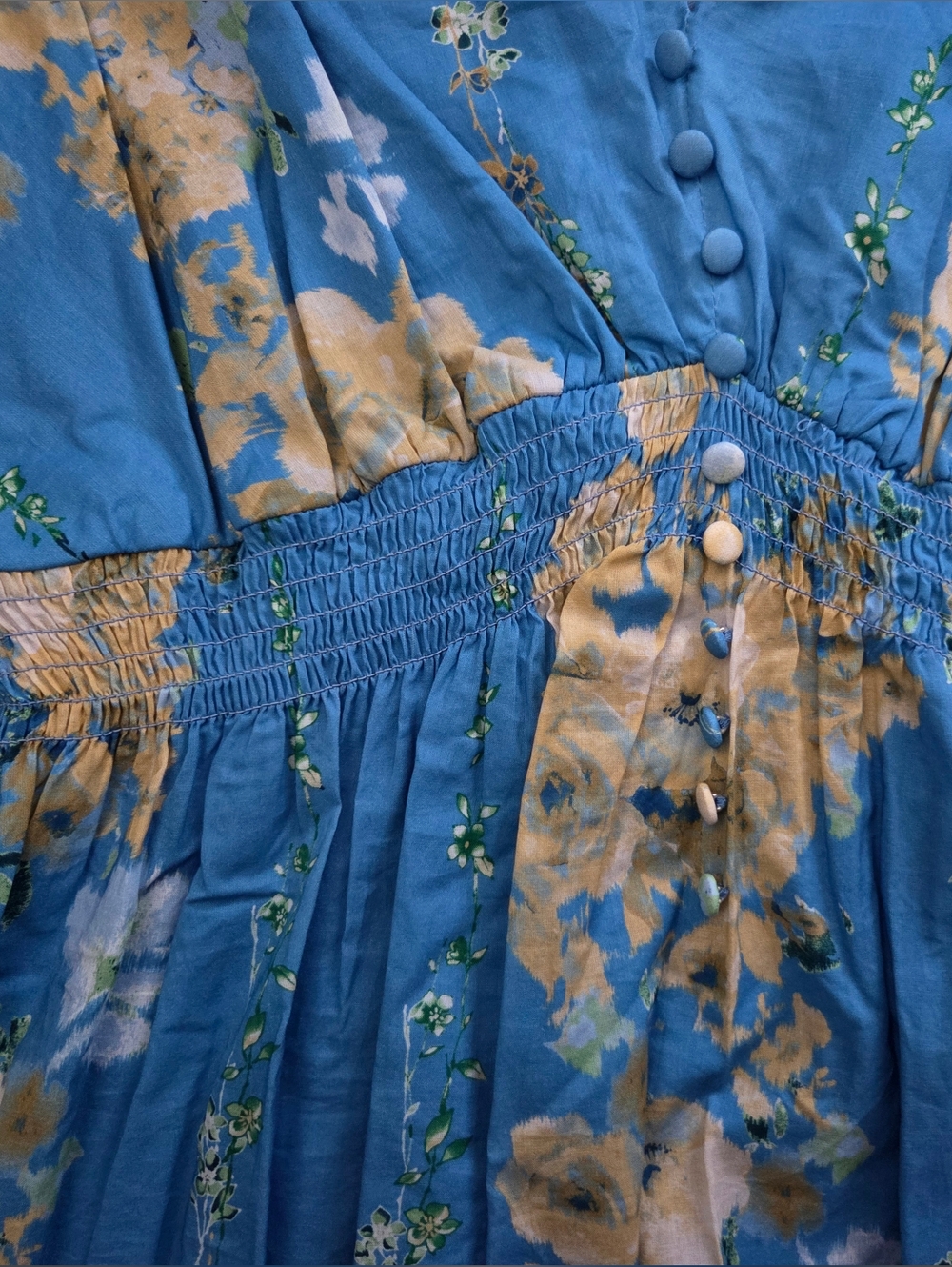 NWT - Taylor Cotton V-Neck Flutter Sleeve Blue/Yellow Floral Maxi Dress-Size 14 - Picture 8 of 10